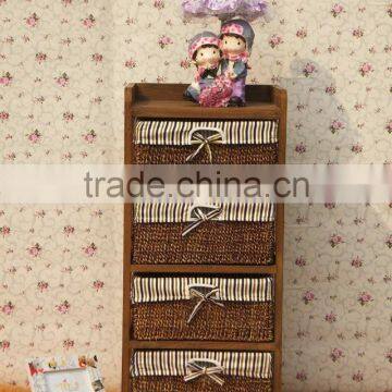 Shabby Chic Wooden Sotorage Wicker Caninet With 5 Drawers photo-2