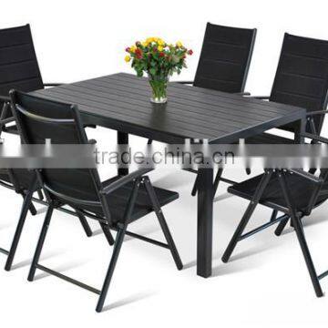 Outdoor garden sling dining chairs plastic wooden table furniture