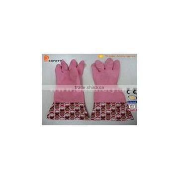 Pink Household Latex Gloves With Flower Design Pvc Cuff photo-6