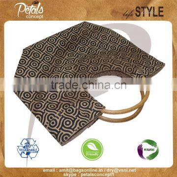 Jute Gift Bag With Round Handle for Weekend - Overall Print Shopping Tote - Cane Handle Bags photo-5