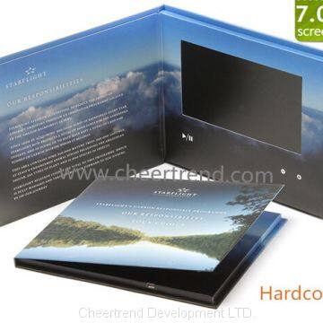 Hardcover back 7'' lcd video brochure card 256MB with USB port