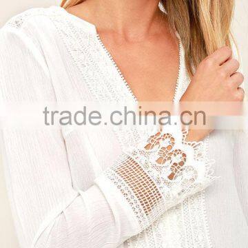 Long Sleeve Lace Trim Women Blouses and Tops New Design Sexy Saree Blouse photo-5