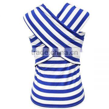 Popular Summer Straped Neck Sexy Back Cross Stripe Blouse for Women photo-2