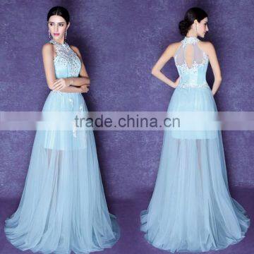 light blue lace mother of the bride halter dress