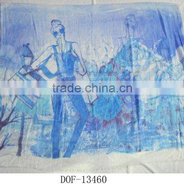 2017 Fashion new popular chiffon print lady shopping summer voile scarf 100%viscose