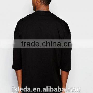 Men Oversized 3/4 Sleeves Dropped Shoulders Black T-shirt OEM Supplier in China photo-2