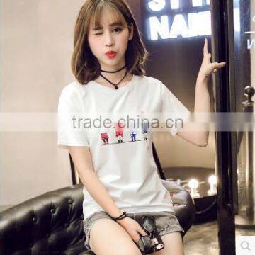 Pure Cotton Short Sleeve Summer Embroidery T-shirt Female Letters Loose Big Yards