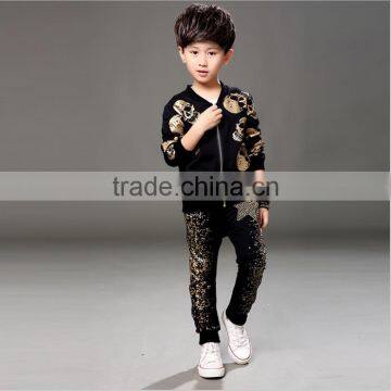 New Fashion Handsome Kids Dance Costume and Print Bright Skull Pattern With Pant Coat Design Sets photo-5