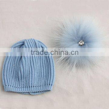 Myfur Customized Baby Knitted Hat With Genuine Dyed Raccoon Fur Pom Poms