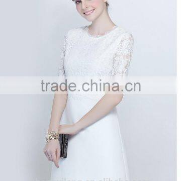 Fashion Solid Color Round Neck Black,white Lace Spring Dress photo-2