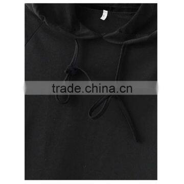 Regular Fit Black Flare Sleeve Cropped Drawstring Hoodie for Women photo-3