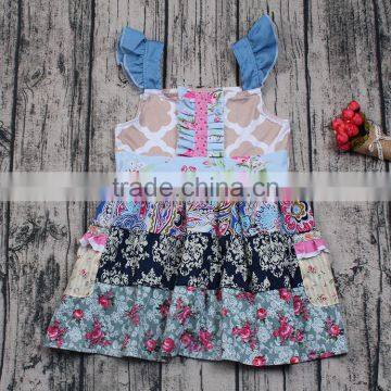 Yawoo Unique Design Baby Girls Wholesale Clothing Kids Cute Flower Print Brace Dresses Boutique Outfit Children Princess Clothes