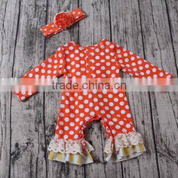 2016 Wholesale Kids Romper Cotton Lace Ruffle Romper Kids Lovely Dots Print Kids Winter Rompers photo-5