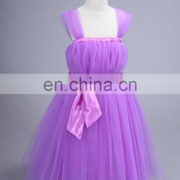 Real Pictures SHMY-F013 Purple Tulle Full Length Cap Sleeve Flower Girl Dress With Belt photo-2