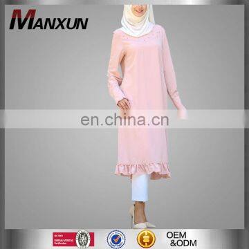 Modern Muslim Tunic Dress New Designs Islamic Fashion Pink Beads Tops