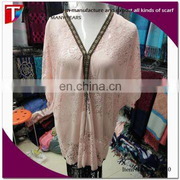 Pink Chiffon Ladies Long Beach Pareo Summer Cape With Tassel Hollow Sexy Beach Dress