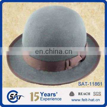 fashion grey wool felt bowler hat derby hat with ribbon