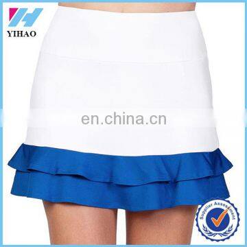 Yihao 2015 women custom tennis jersey skirt wholesale contrast color moisture wicking skirt with 2 pockets