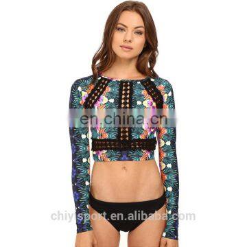 2017 OEM rash guard for womens long sleeves sportswear swimsuits sublimation print rashguard top