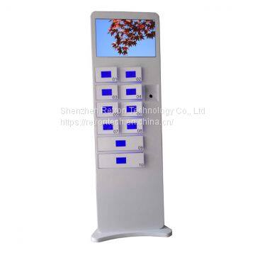 Self service free standing 21.5 inch touch screen cell phone charging station