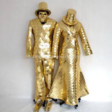 Golden Silver Colorful Disco Ball Mirror Man Dress Suit Costume for Stage Performance photo-2