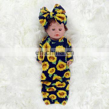 Cute Floral Print Infant Baby Sleeping Bag Long Sleeve Children Clothing and Headband 2pcs Sleeping Bag Baby Gown Set photo-4