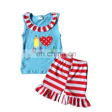 Back to school casual tank matching stripe short wholesale kids clothes