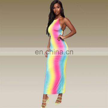 2020 New Fashion Sleeveless Rainbow Printing Dress for Summer Cheap Wholesale