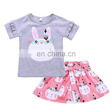 2019 Easter Day Baby Baby Girls  Bunny Easter Outfit Rabbit  ruffle t shirt short sleeve & printed bunny skirt tuu dress set