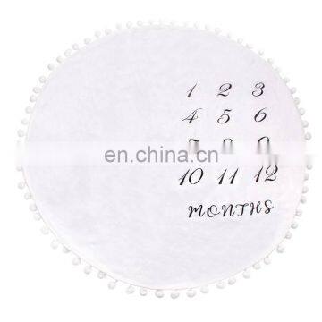Brand New Baby Monthly Milestone Blanket With Felt Headband Wreath Pom Pom Ball Thick Flannel Fleece Round Rug Balnket photo-6