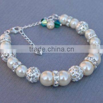 fabcy grils jewelry bracelet white fresh water pearl bracelet with crystal ball