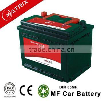 high performance 12V 55AH rechargeable lead acid mf car batteries