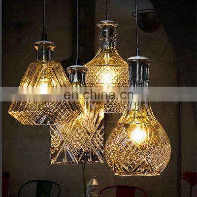 Nordic Modern Personality Glass Engraved Wine Bottle Pendant Light E27