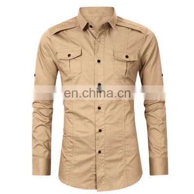 Men's Shirts Long Satin Cotton Brown Men's Clothing Shirt Single Button For Men