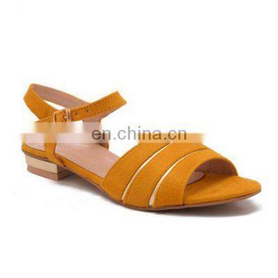 Flat sandal women yellow color beautiful ankle strap design sandals shoes