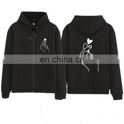 Custom wholesale men and women couples spring and autumn cardigan zipper hooded sweater coat love