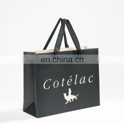 Black Custom Logo Printed Recycled Retail Clothing Shopping Bags For Packaging