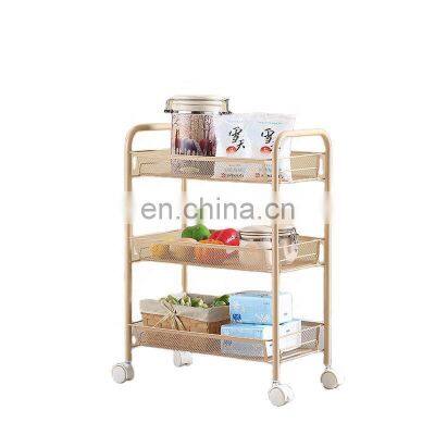 New design style high quality black white household metal 3 tiers storage rack with wheels Storage Trolley for Kitchen