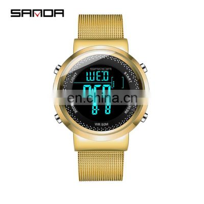 SANDA 383 384 Stainless Steel Mesh Band Digital Wrist Watch For Men Women Sports Trendy Couples Watches