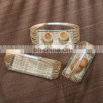 Mini Bamboo weaving storage basket bamboo platter tray For decor table