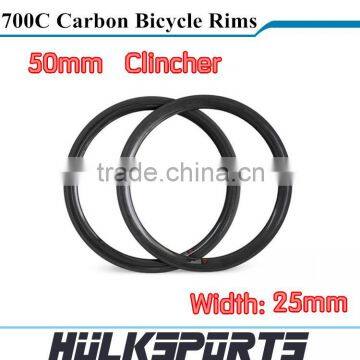 700c full carbon road bicycle clincher rims Toray T700 carbon rims for road bicycle glossy/matt carbon road bike rim 50mm