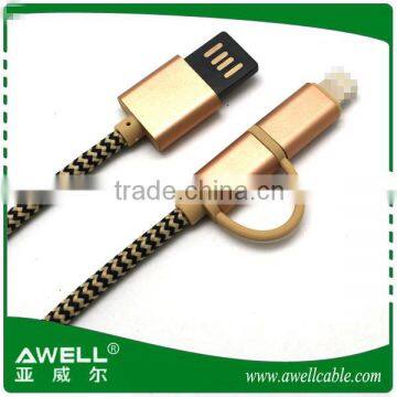 2016 New High Quality Fabric Braided Mobile Phone Usb Charger 2 in 1 Usb Splitter Cable photo-2