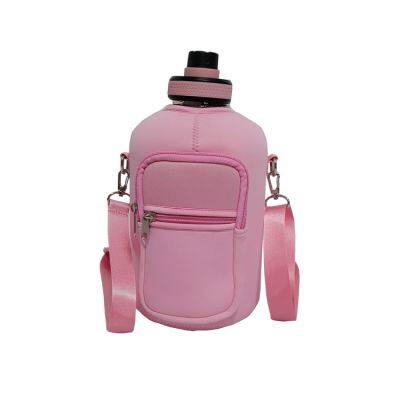 Custom Gym Jug Sleeve Neoprene 64 oz Jug Bag Water Bottle Holder with Shoulder Strap and Phone Pockets