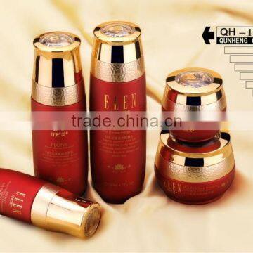 Red cosmetic glass lotion bottle and cap