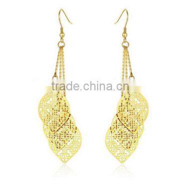 Stainless Steel Three Layers Filigree Leaf Shape Drop Earrings, New Design Filigree Leaf Earrings