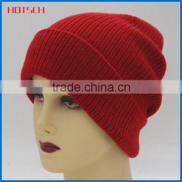 100% Acrylic rolled-up red winter knitted hat