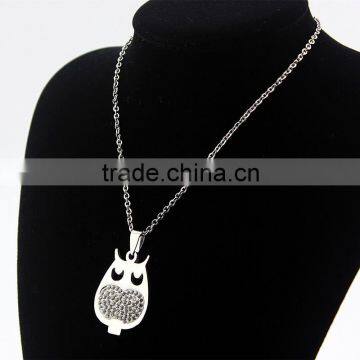 New Stylish High Quality Stainless Steel Diamond OWL Pendant Necklace Wholesale photo-5
