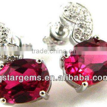 925 Sterling Silver Created Ruby Earring Gemstone Jewelry Hong Kong Wholesale