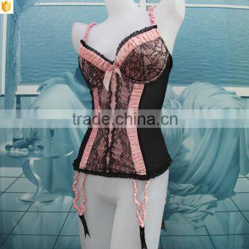 Wholesale Women Shapewear, Black Lace Pink Bow Sexy Corset photo-3