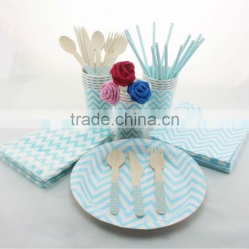 Wholesale Baby Blue Chevron Disposable Party Paper Tableware Set